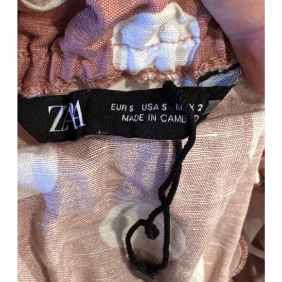 Zara Women’s Size Small Linen Blend Polka Dot Off The Shoulder Crop Top Retro - Picture 4 of 5